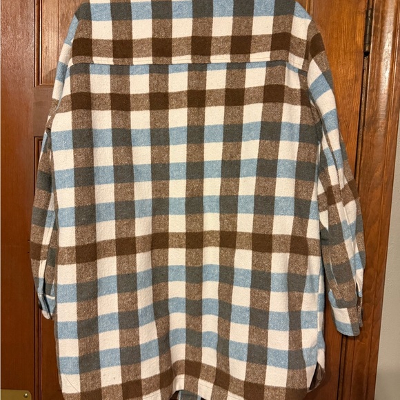 Brown and Blue Plaid Flannel Pea Coat - Picture 3 of 4